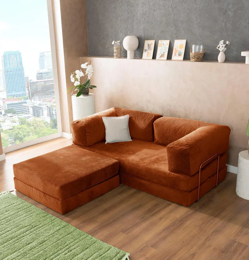 Sectional Sofa Couch with Ottoman, Sofa with L Shaped Backrest