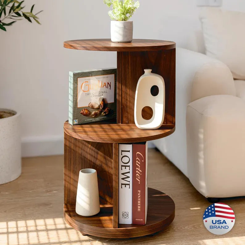 Living Room Side Table, Office Round Bookshelf End Table