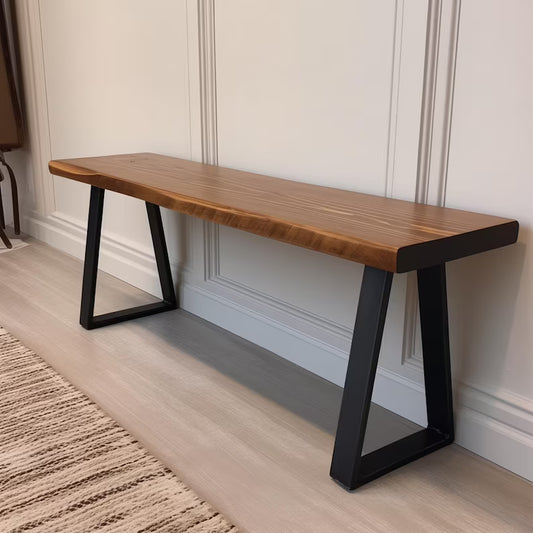 Wood Bench - Handmade Rustic Live Edge Style | Trapezoid Steel Legs
