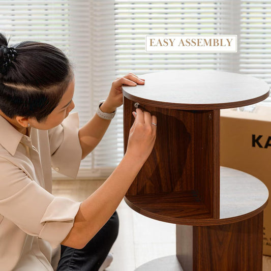 Living Room Side Table, Office Round Bookshelf End Table