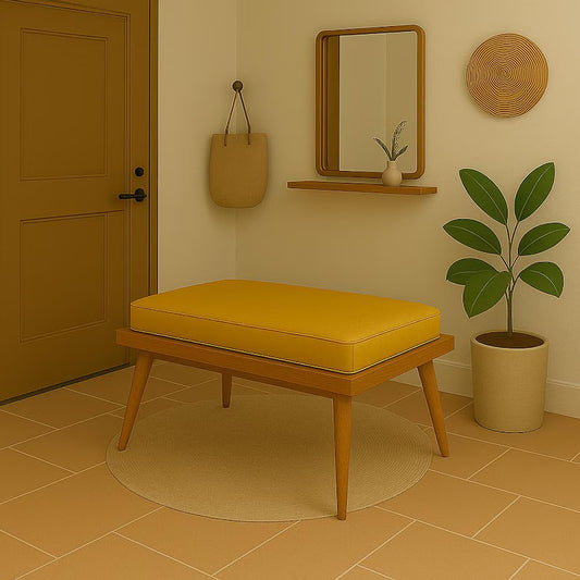 Mid-Century Modern Leather Bench: Handmade Entryway Seating