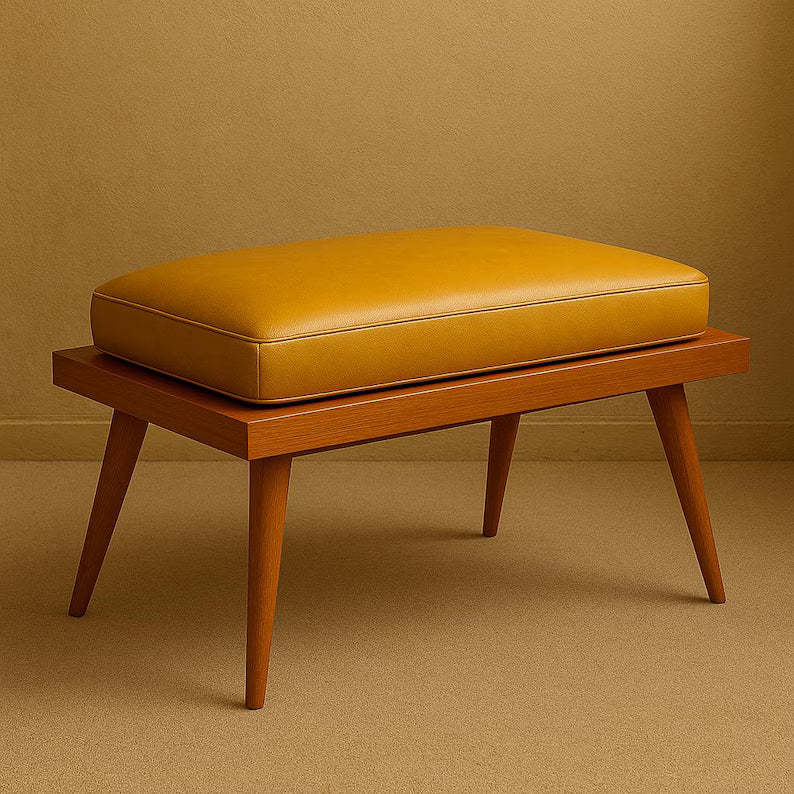 Mid-Century Modern Leather Bench: Handmade Entryway Seating