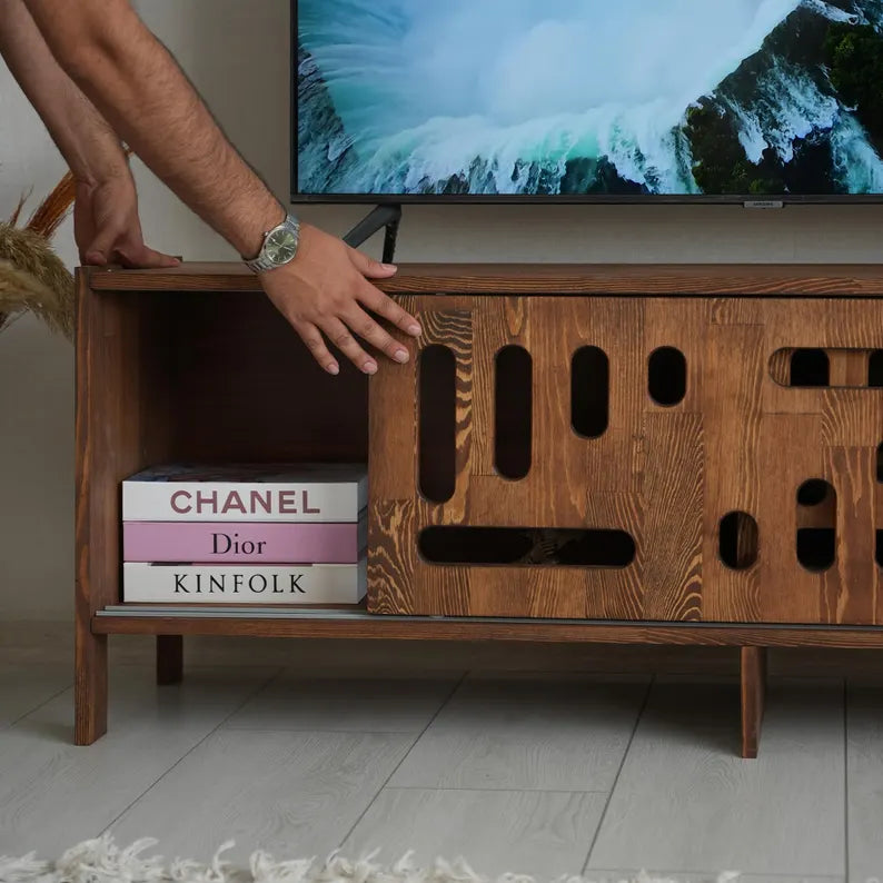 Wooden Custom TV Stand, Solid Wood Tv Console, Rustic Tv Stand with Storage, Handmade TV Stand